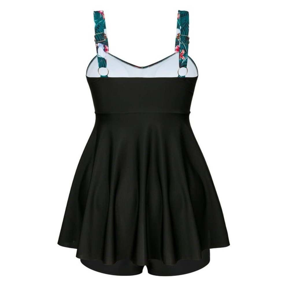 Chama Plus Size Flowy Swimdress Retro Printed Swimsuit Empire Waist Tankini - Picture 6 of 10